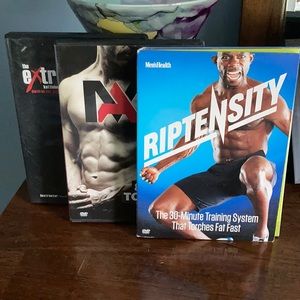 Workout DVDs plus resistance band.